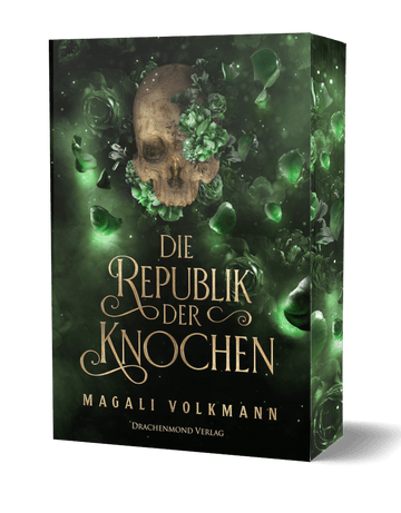 Das Cover zeigt in der unteren Hälfte den Titel, darüber einen Totenkopf, umgeben und teilweise verdeckt von grünen Blüten und Blättern. Der gesamte Hintergrund ist in Grün und Dunkelgrün gehalten.